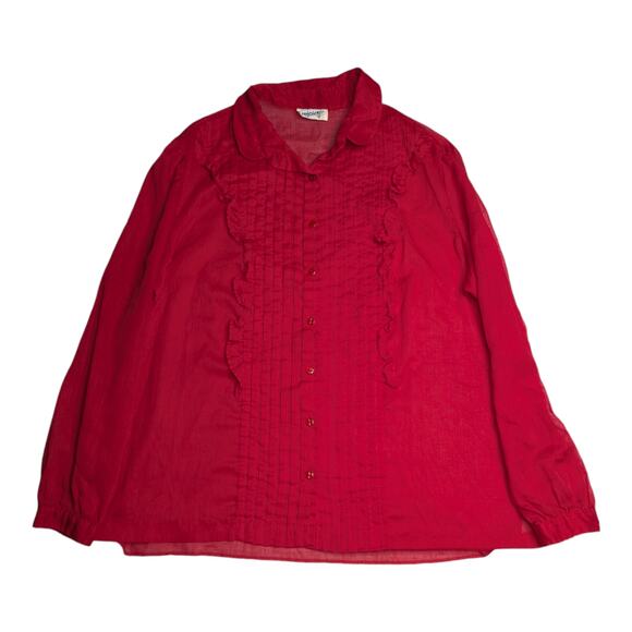 Vtg 1970s Rejoice Red Lightweight Pintucked Ruffle Detail Button Up Top XL - Picture 1 of 4